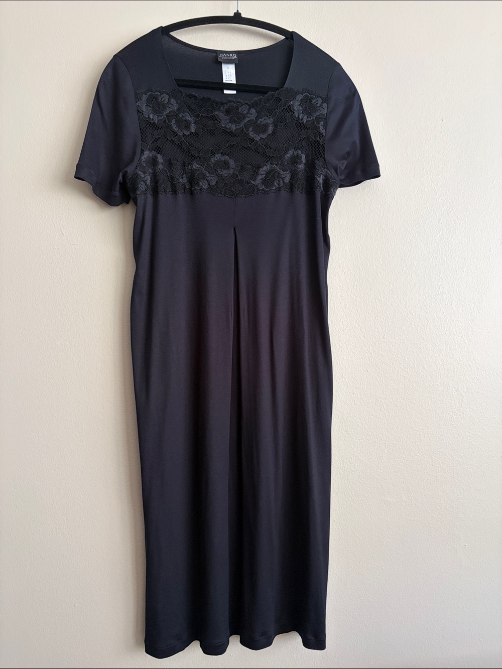 HANRO Switzerland Black Modal Silk Lace Maxi Nightgown Dress S US 6/8